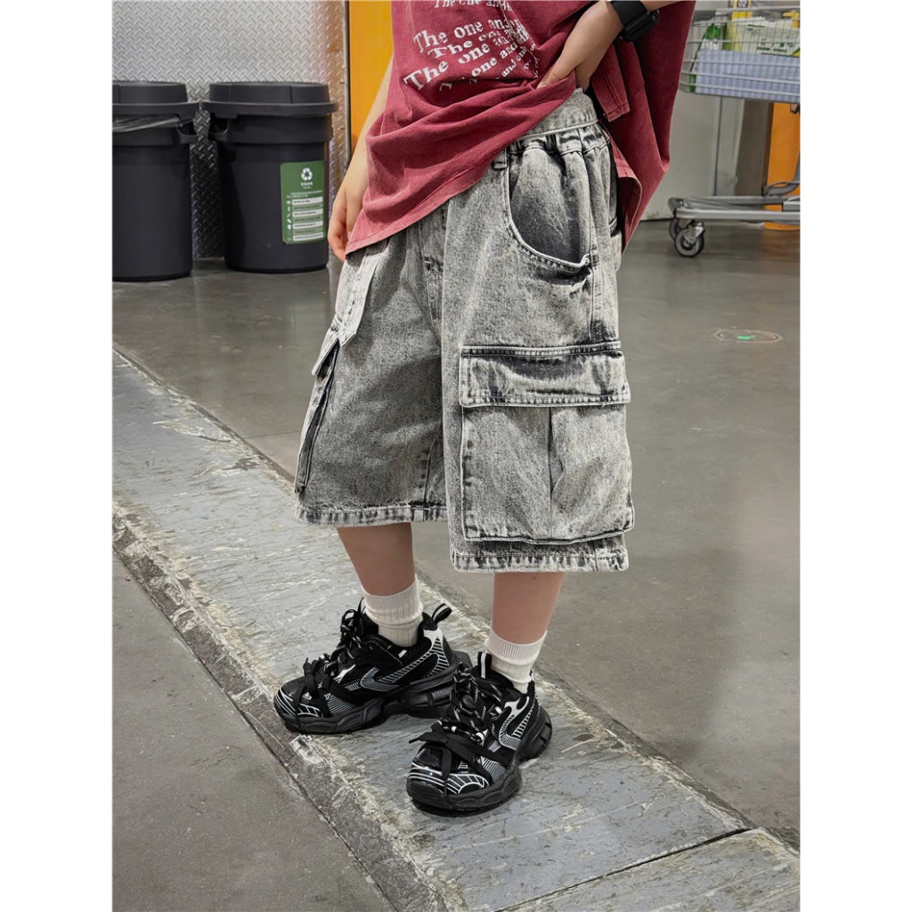 Quần short jean TÚI HỘP from rộng phong cách cá tính năng động cho bé đi học đi chơi size 10-30kg,quần jean bé trai