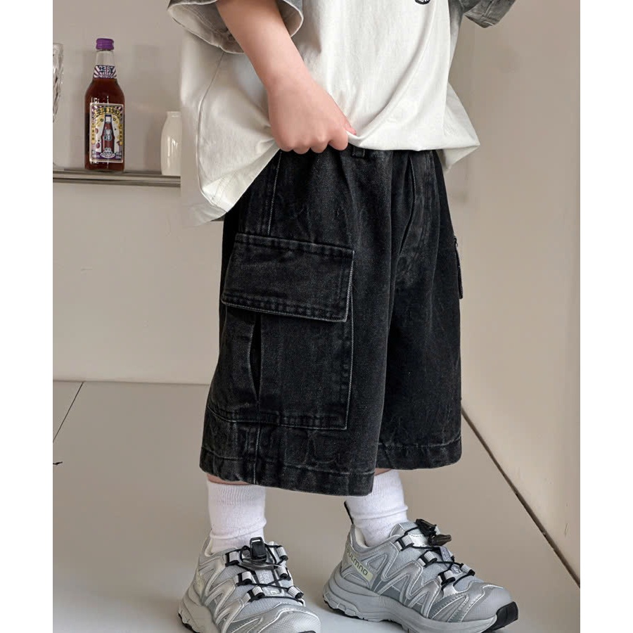 Quần short jean TÚI HỘP from rộng phong cách cá tính năng động cho bé đi học đi chơi size 10-30kg,quần jean bé trai
