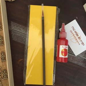 Giấy hoàng chỉ, mực chu sa giấy tuyên chỉ vàng chuyên dụng vẽ thư pháp, vẽ phù, đóng ấn, triện khổ 7cmx21cm (100 tờ)