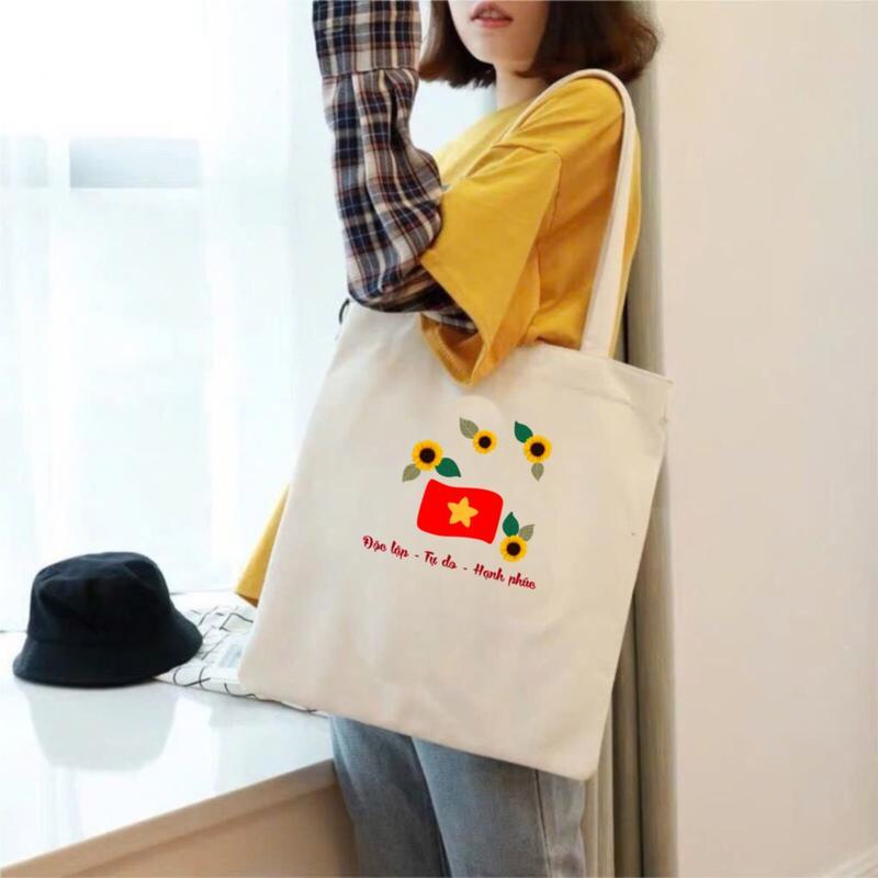 Túi Tote canvas Người Việt Nam ĐỘC LẬP TỰ DO HẠNH PHÚC túi vải đeo vai phong cách thời trang đựng đồ tota090 TOTA090