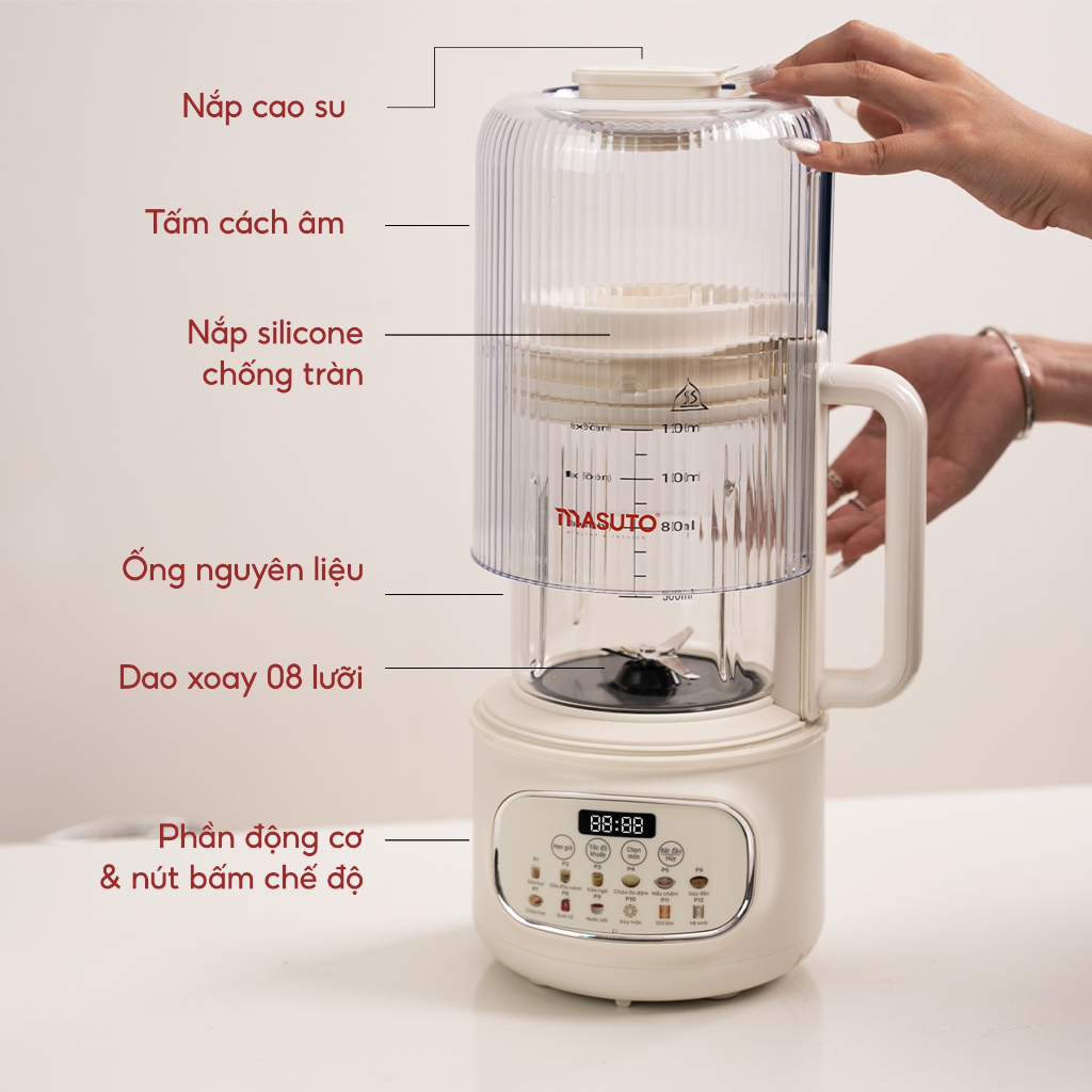 Ảnh Máy làm sữa hạt thủy tinh Masuto MSPLUS, dung tích 1,2L chống dính, 12 chế độ nấu thông minh 2