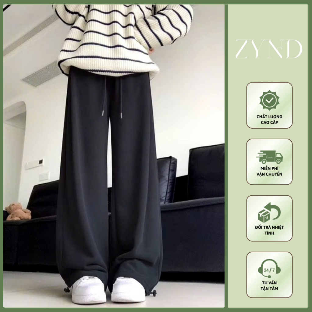 QUẦN NỈ ỐNG XUÔNG ZYND Cạp chun cao Ống có dây rút nam nữ -AT-M046