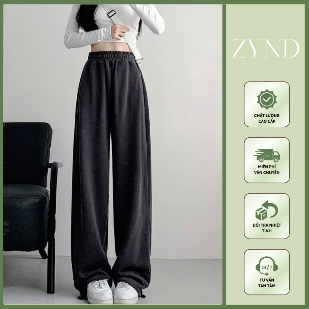 QUẦN NỈ ỐNG XUÔNG ZYND Cạp chun cao Ống có dây rút nam nữ -AT-M046