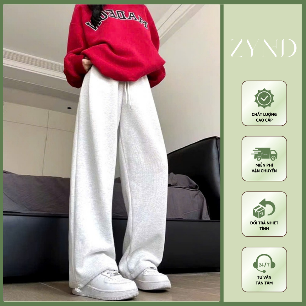 QUẦN NỈ ỐNG XUÔNG ZYND Cạp chun cao Ống có dây rút nam nữ -AT-M046