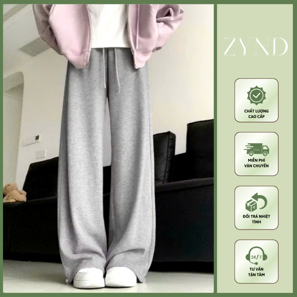 QUẦN NỈ ỐNG XUÔNG ZYND Cạp chun cao Ống có dây rút nam nữ -AT-M046