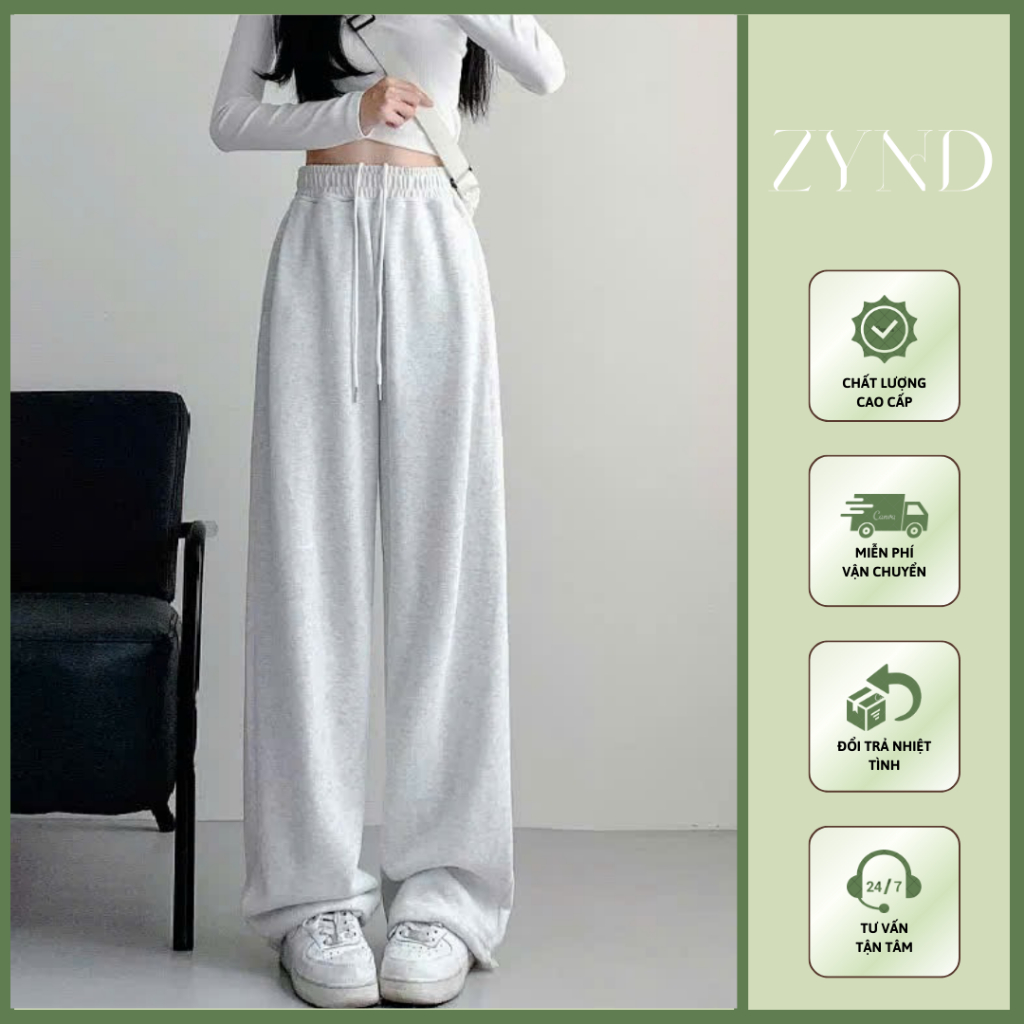 QUẦN NỈ ỐNG XUÔNG ZYND Cạp chun cao Ống có dây rút nam nữ -AT-M046