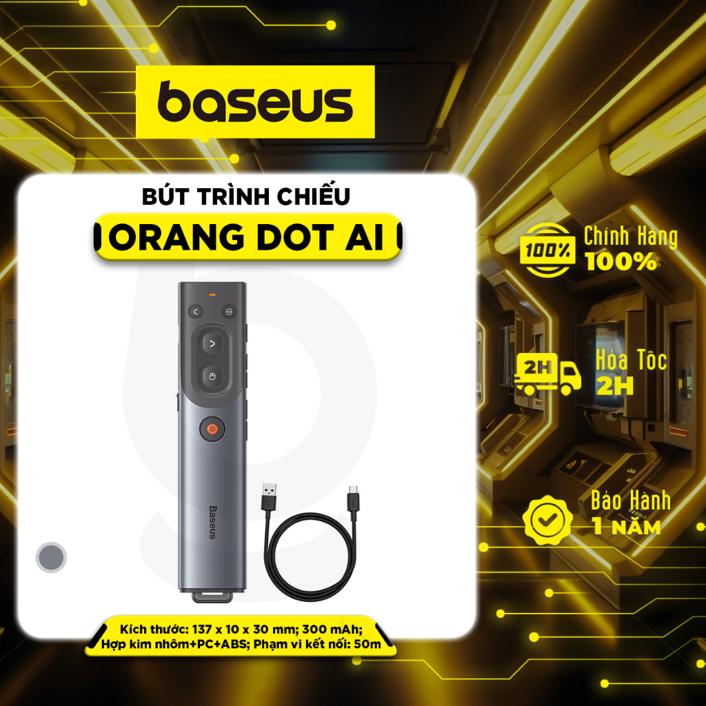Bút trình chiếu Baseus Orange Dot AI Wireless Presenter pin sạc (Red ...