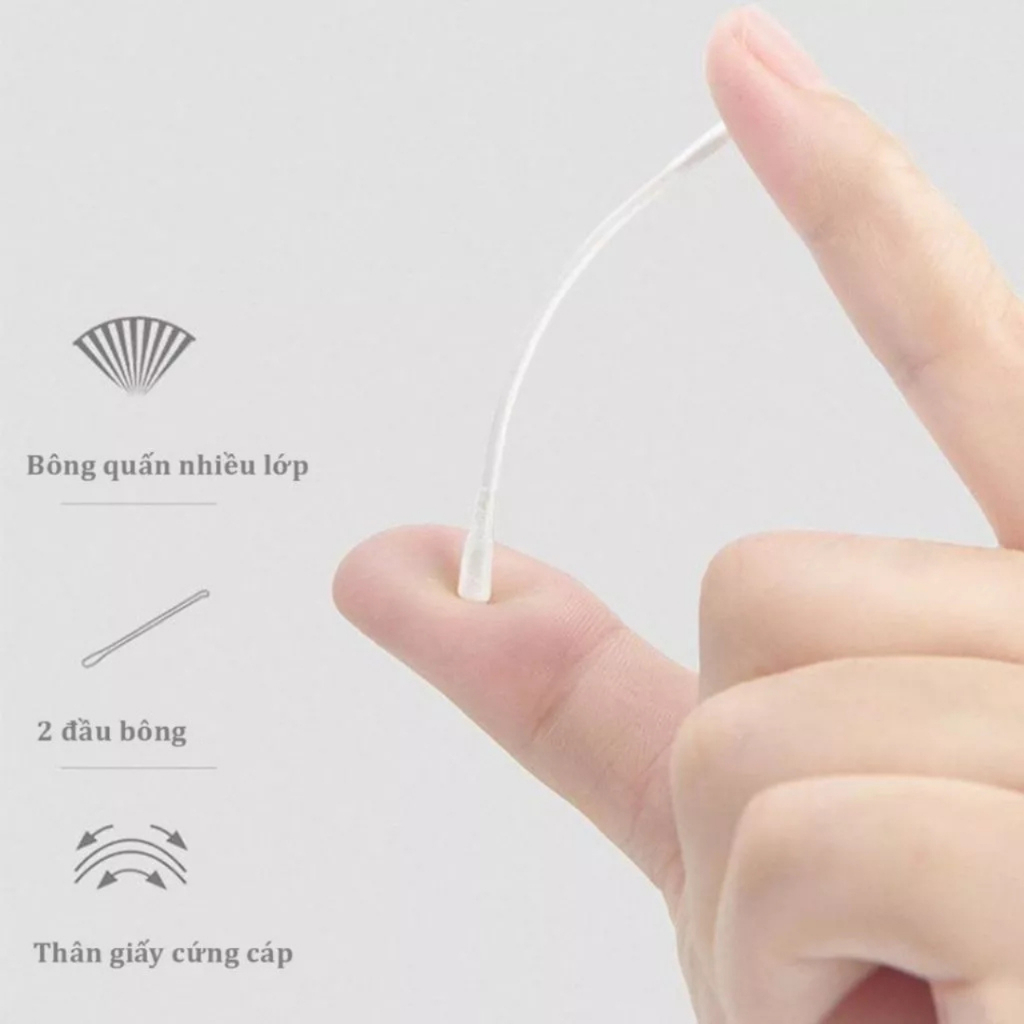 Ảnh Tăm Bông V-Coool Cho Bé Sơ Sinh, Tăm Bông Ngoáy Tai Hộp 400c Chất Liệu Tự Nhiên An Toàn Cho Bé 4