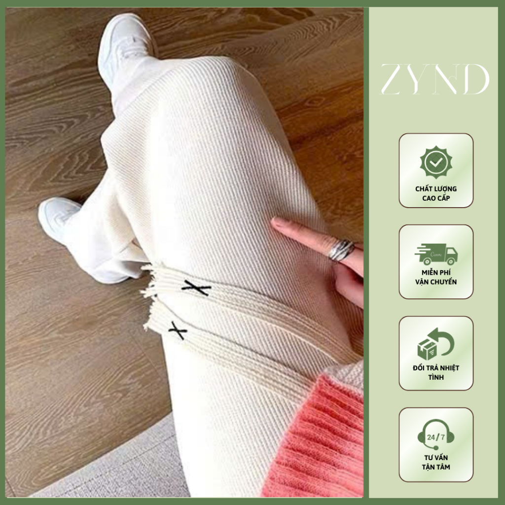 Quần nỉ thun tăm ống rộng ZYND cạp cao có dây rút mẫu mới AT-M909