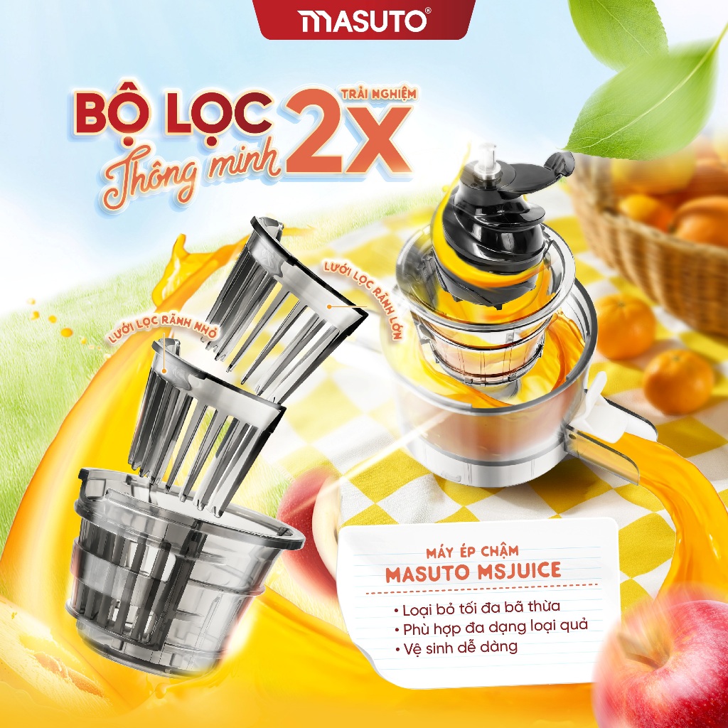 Ảnh Máy Ép Chậm Thế Hệ Mới 120W Masuto Msjuice Ép Nguyên Quả Kiệt Bã Ép Cần Tây, Cà Rốt Detox, Làm Kem Trái Cây 3