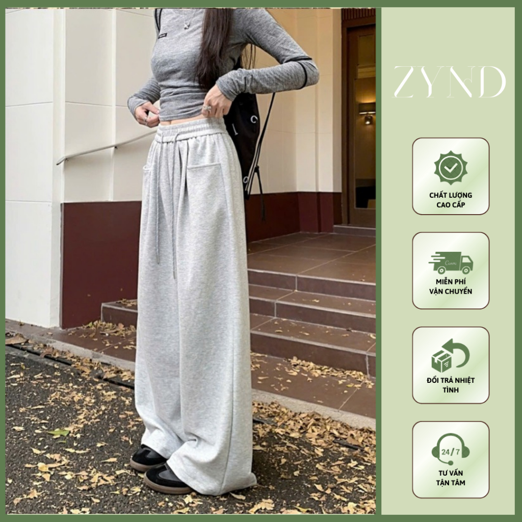 QUẦN NỈ ỐNG RỘNG ZYND - Quần nỉ ống rộng cạp chun cao Có dây rút nam nữ-AD-M049