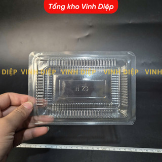 .Combo 100 hộp nhựa H23 hình chữ nhật dùng 1 lần đựng bánh, hoa quả, đồ ăn, hộp nhựa trong