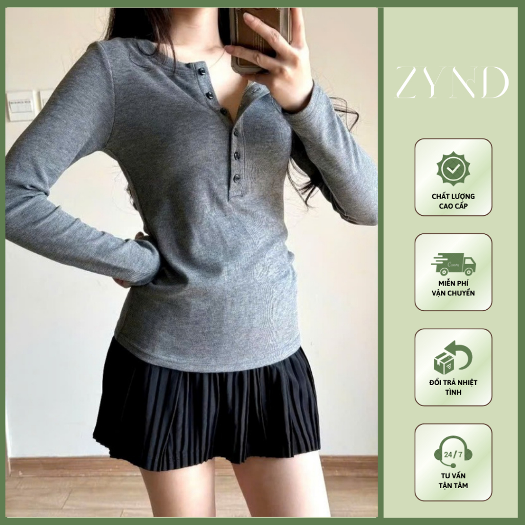ÁO THUN BODY DÀI TAY ZYND Áo thun có cúc ngực ôm body tôn dáng vải mịn -AT-M129