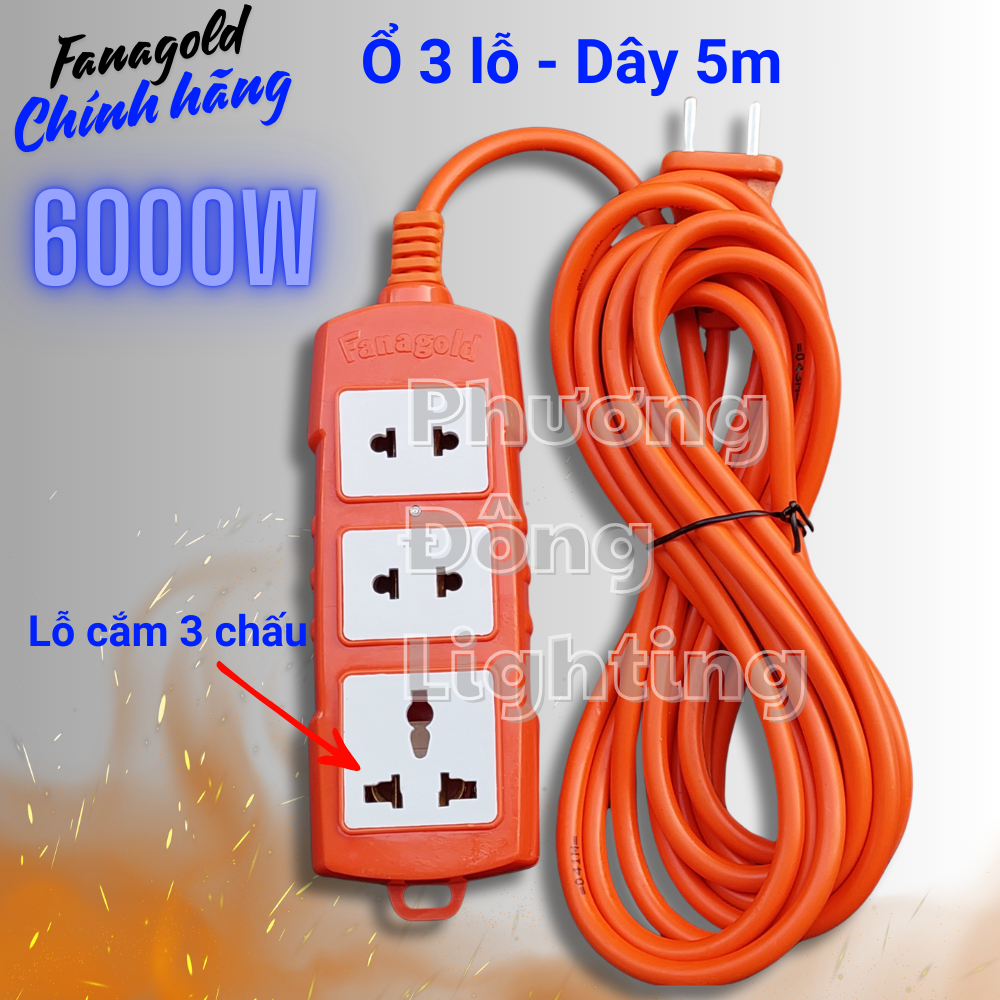 Ổ cắm 3 lỗ Có dây Chịu tải cao 6000W - Ổ cắm dùng cho thiết bị có công suất lớn