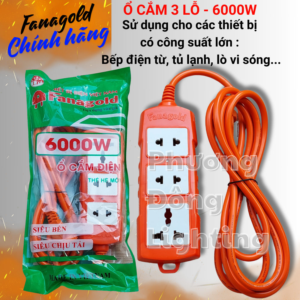 Ổ cắm 3 lỗ Có dây Chịu tải cao 6000W - Ổ cắm dùng cho thiết bị có công suất lớn