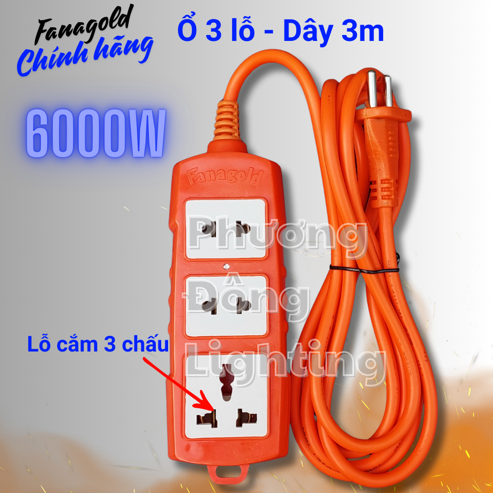 Ổ cắm 3 lỗ Có dây Chịu tải cao 6000W - Ổ cắm dùng cho thiết bị có công suất lớn