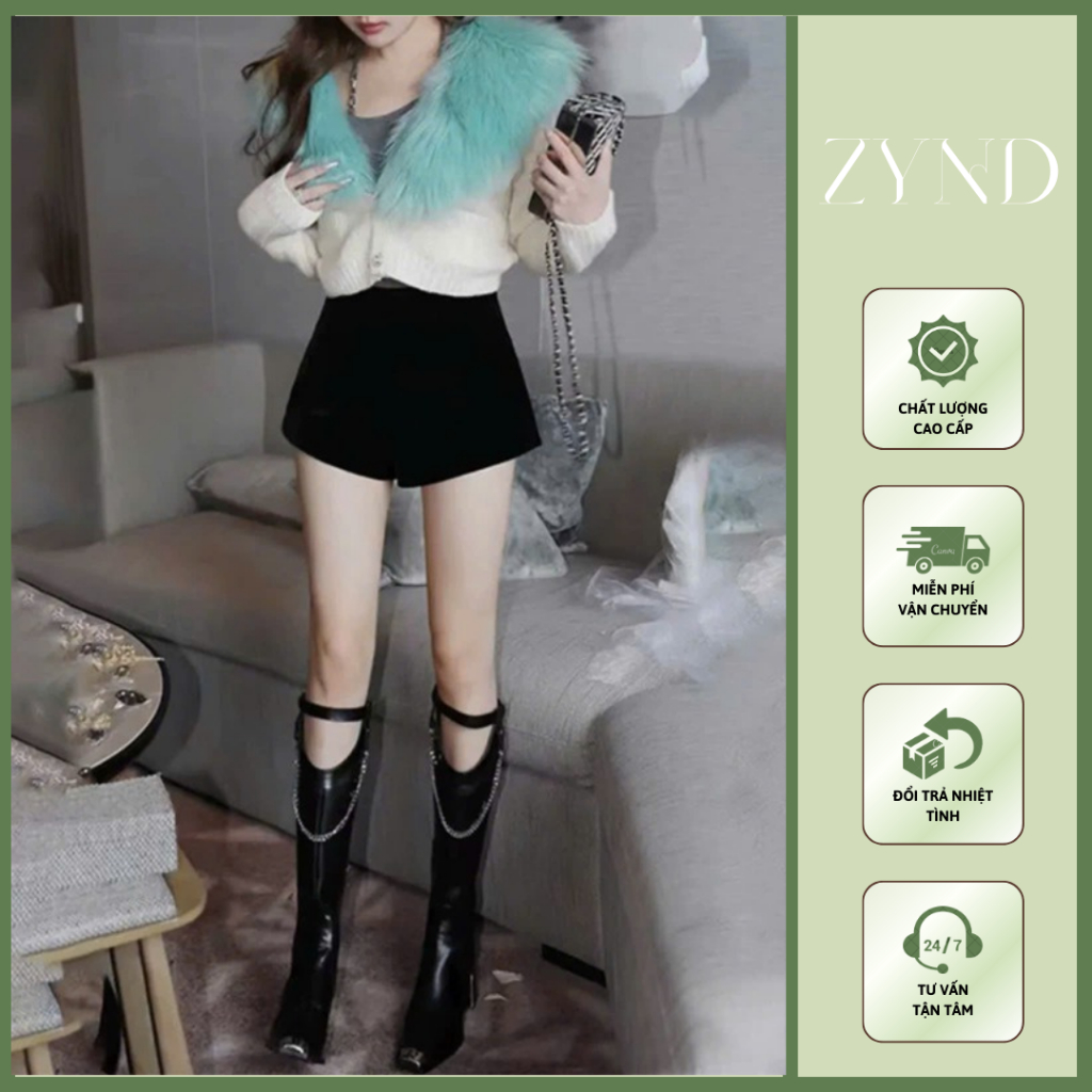 QUẦN SHORT NHUNG ZYND - Quần short cạp cao có lót trong tôn dáng-CĐ-M634