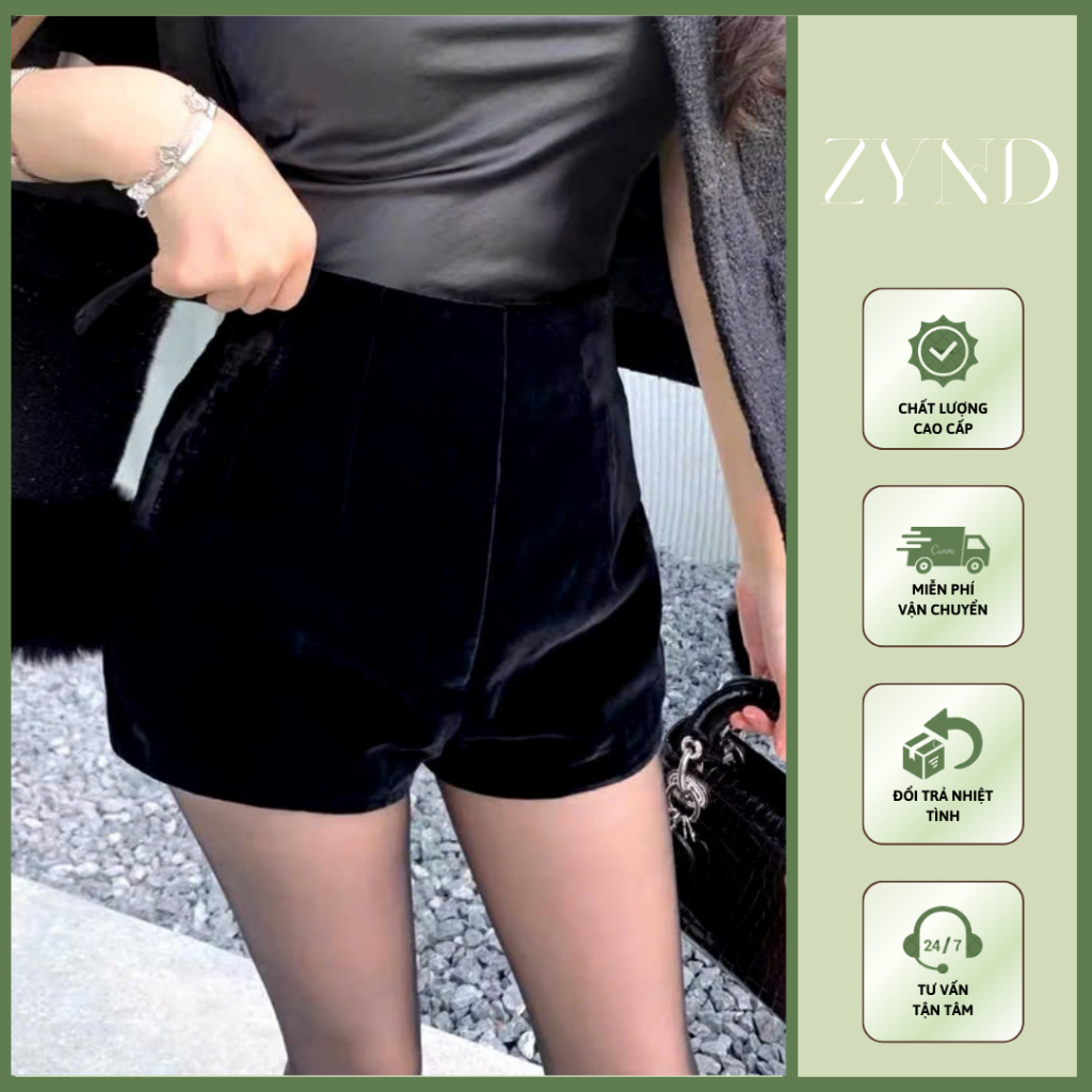 QUẦN SHORT NHUNG ZYND - Quần short cạp cao có lót trong tôn dáng-CĐ-M634