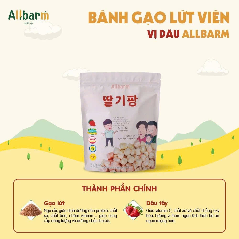 Bánh ăn dặm gạo lứt hữu cơ que ngắn Allbarm cho bé trên 6 tháng tuổi gói 30g - 50g