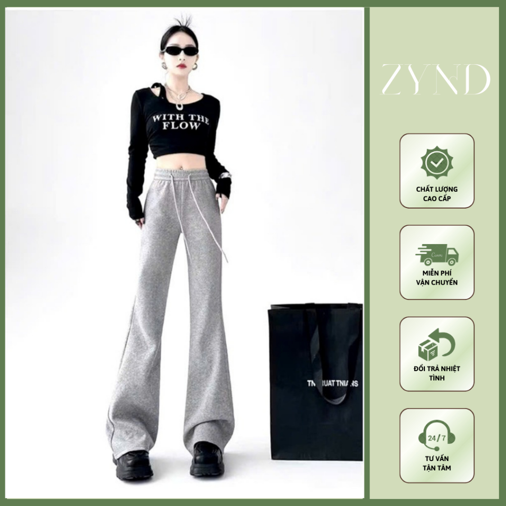 QUẦN NỈ LOE ZYND Quần nỉ ống loe nâng mông tôn dáng có dây rút -AT-M116