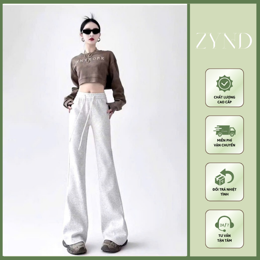 QUẦN NỈ LOE ZYND Quần nỉ ống loe nâng mông tôn dáng có dây rút -AT-M116