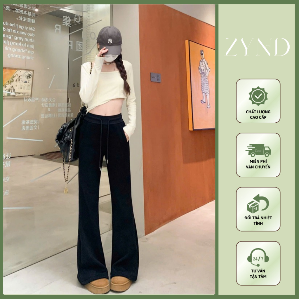 QUẦN NỈ LOE ZYND Quần nỉ ống loe nâng mông tôn dáng có dây rút -AT-M116