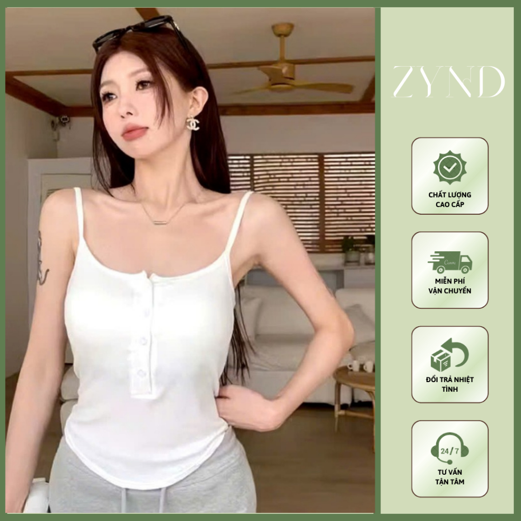 ÁO 2 DÂY ZYND - Áo 2 dây viền ren crop phối 3 cúc ngực ôm body nữ - DC-M707