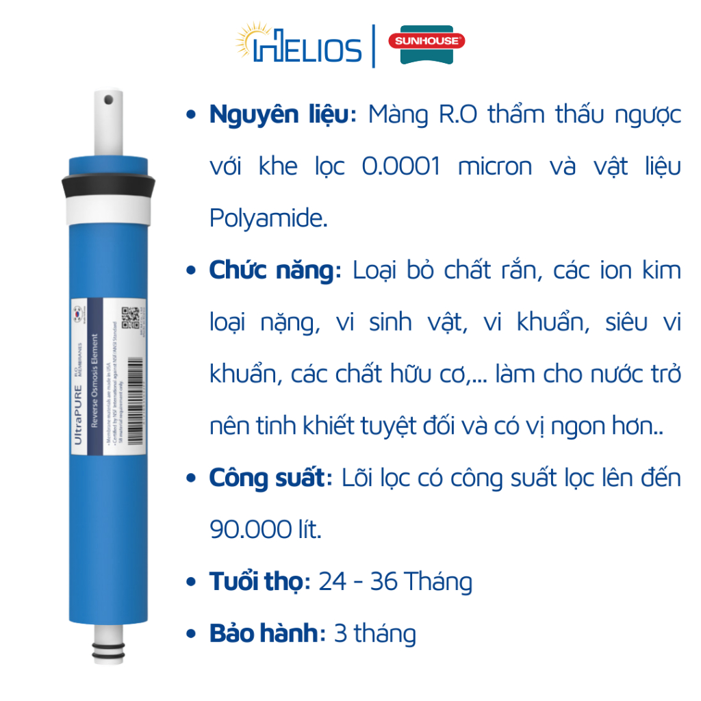 Ảnh Màng RO Sunhouse UltraPure công suất lọc 75 GPD cho máy lọc nước RO có sử dụng vỏ màng-Hàng chính hãng bảo hành 3 tháng 3
