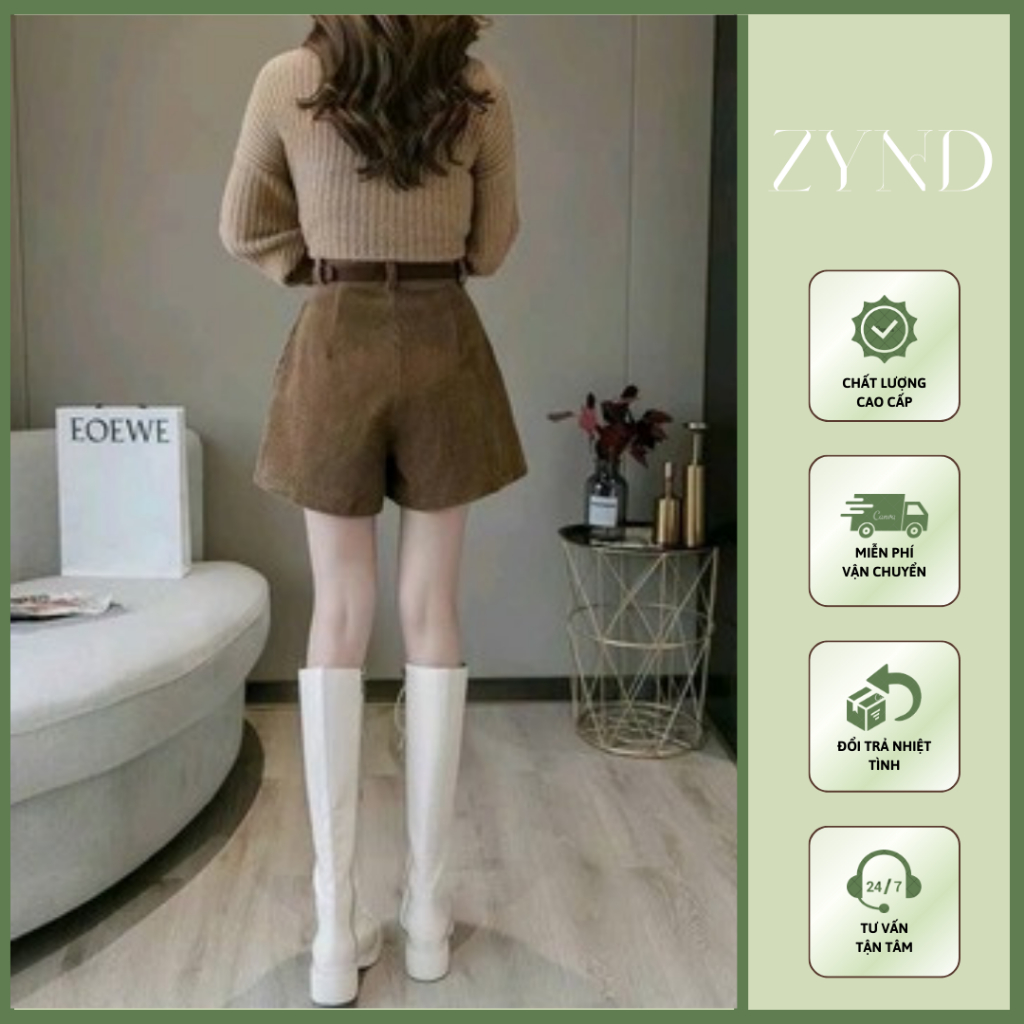 [DEAL MỞ BÁN] QUẦN SHORT NHUNG TĂM ZYND - Quần short cạp cao tôn eo dáng xòe -AT-M66