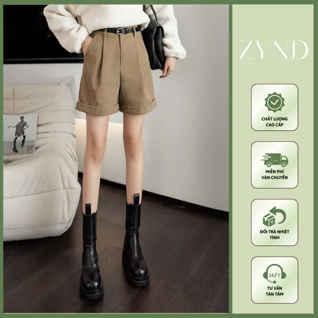 [DEAL MỞ BÁN] QUẦN SHORT NHUNG TĂM ZYND - Quần short cạp cao tôn eo dáng xòe -AT-M66