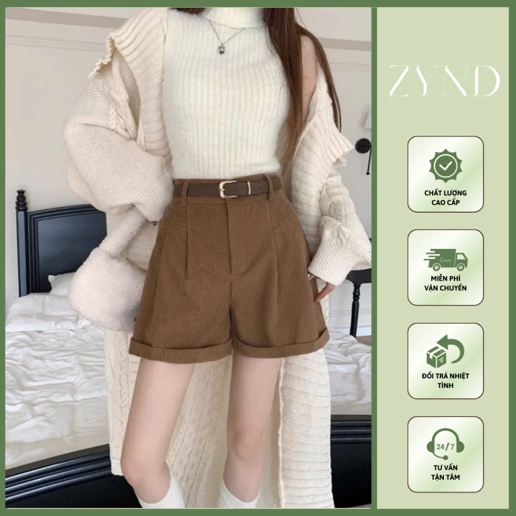 [DEAL MỞ BÁN] QUẦN SHORT NHUNG TĂM ZYND - Quần short cạp cao tôn eo dáng xòe -AT-M66