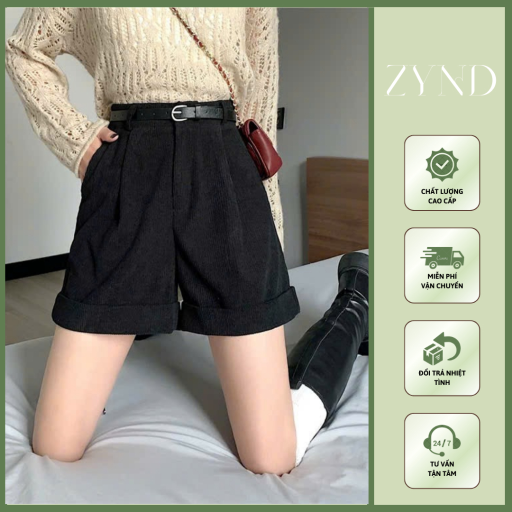 [DEAL MỞ BÁN] QUẦN SHORT NHUNG TĂM ZYND - Quần short cạp cao tôn eo dáng xòe -AT-M66