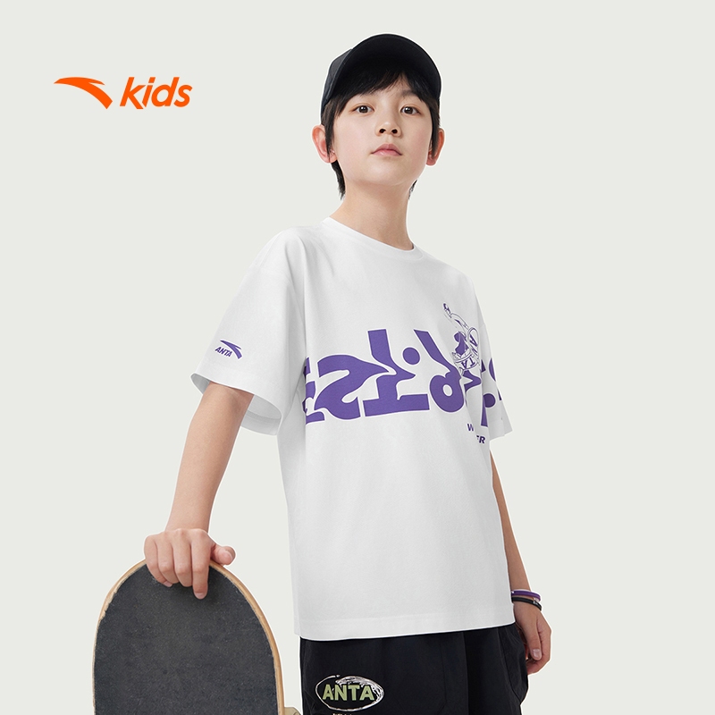 Anta Kids Áo phông ngắn tay bé trai thời trang thể thao size 130-170 Wildplayer 3525B8104 Thoải Mái Vận Động