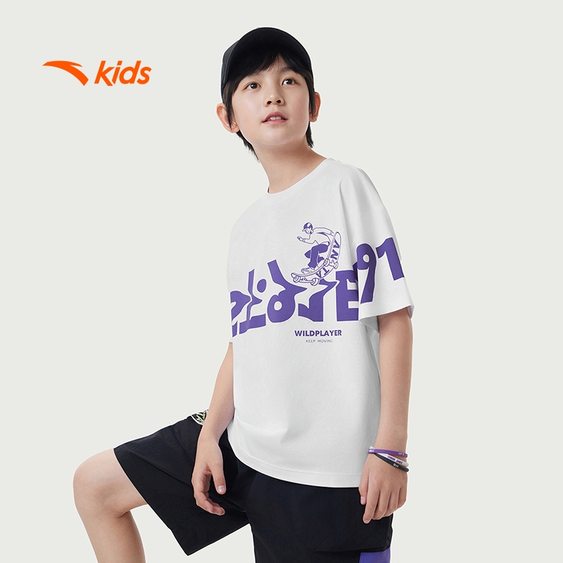 Anta Kids Áo phông ngắn tay bé trai thời trang thể thao size 130-170 Wildplayer 3525B8104 Thoải Mái Vận Động