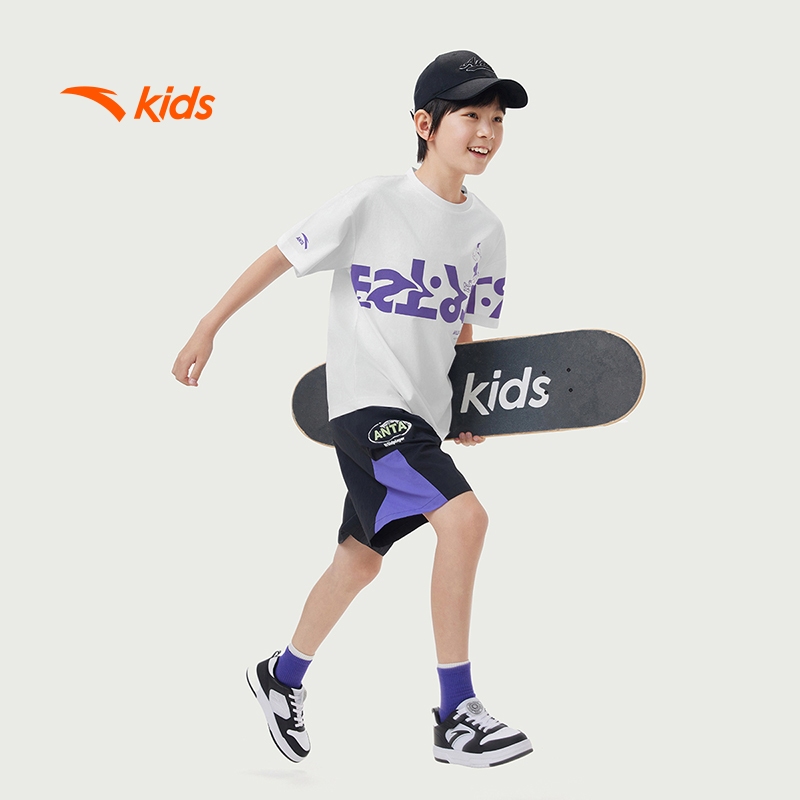 Anta Kids Áo phông ngắn tay bé trai thời trang thể thao size 130-170 Wildplayer 3525B8104 Thoải Mái Vận Động