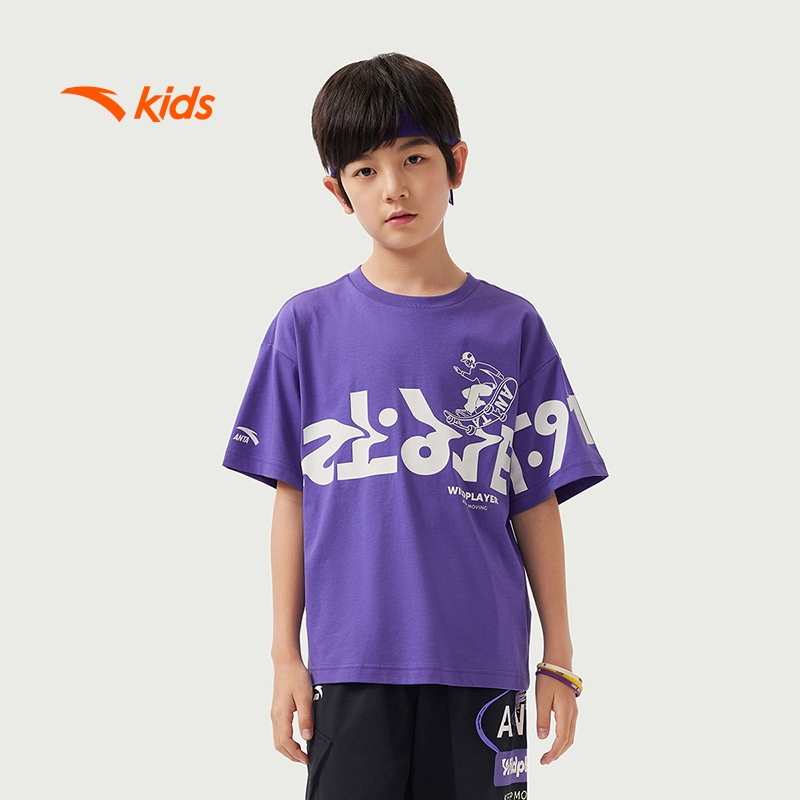 Anta Kids Áo phông ngắn tay bé trai thời trang thể thao size 130-170 Wildplayer 3525B8104 Thoải Mái Vận Động