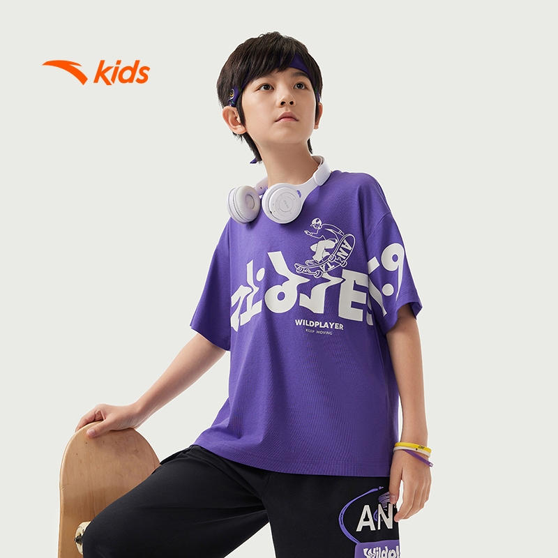 Anta Kids Áo phông ngắn tay bé trai thời trang thể thao size 130-170 Wildplayer 3525B8104 Thoải Mái Vận Động