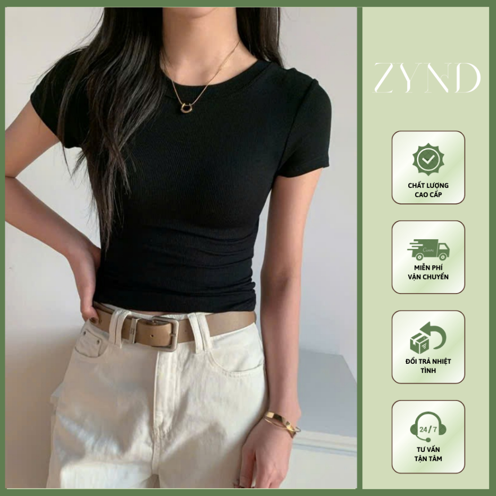 Áo thun ôm body ZYND - Áo thun cổ tròn ngắn tay ôm body tôn vòng một - AT-M00
