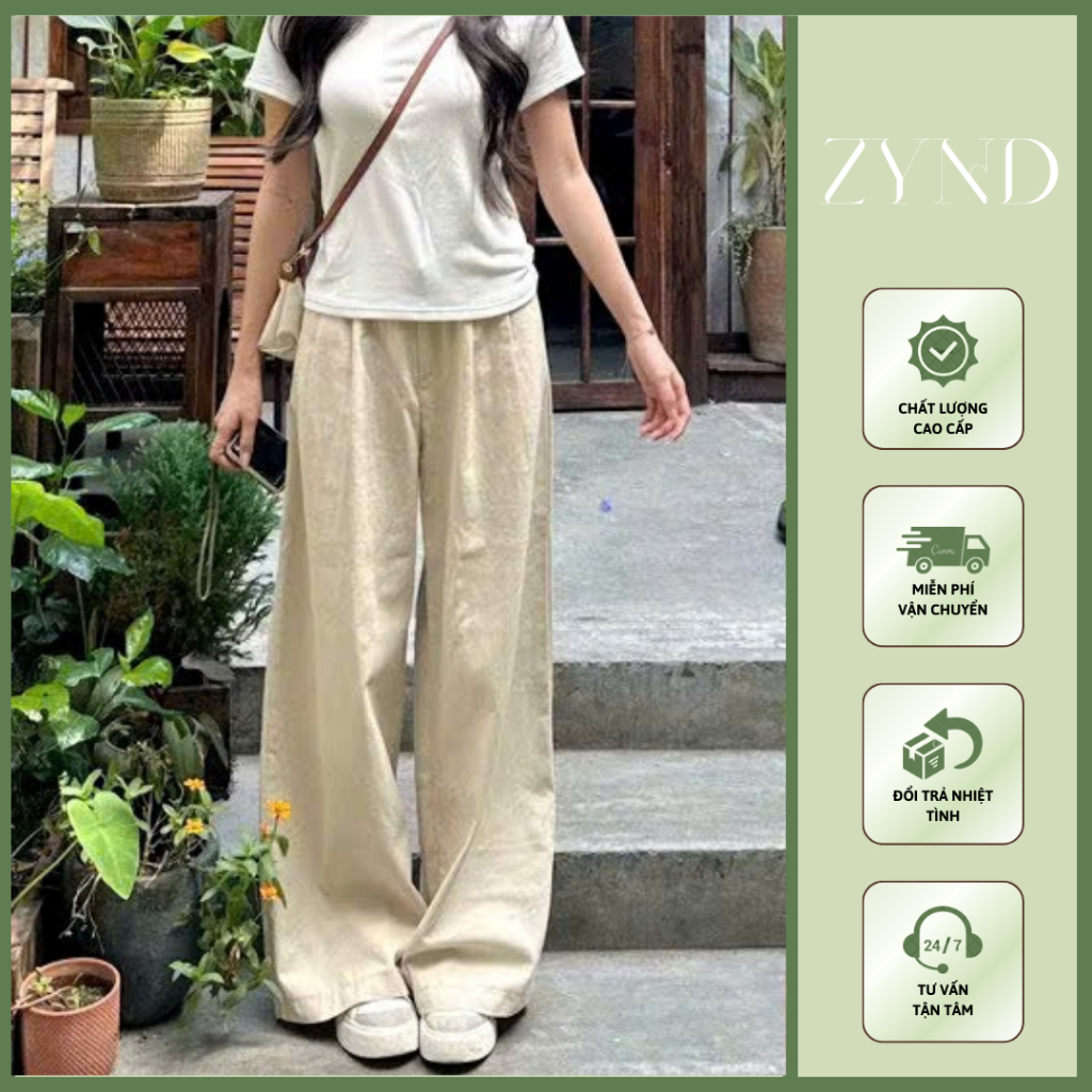 QUẦN KAKI ỐNG RỘNG ZYND - Quần vải suông form rộng cạp cao cài cúc basic dễ mặc - AT-M886