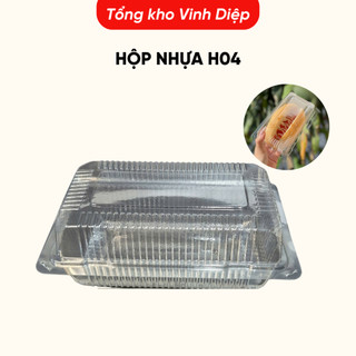 .Combo 100 hộp nhựa H04 dùng 1 lần đựng bánh bông lan cuộn, hoa quả, đồ ăn