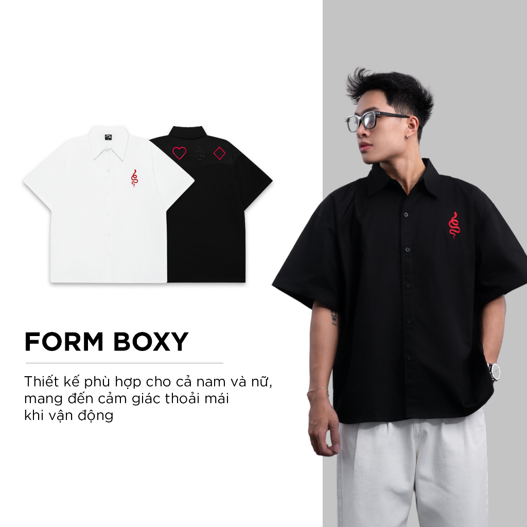 Ảnh Áo sơ mi nam tay ngắn GNAB phom rộng thêu chỉ đỏ CAPMAN CLUB, trẻ trung thoải mái năng động 2