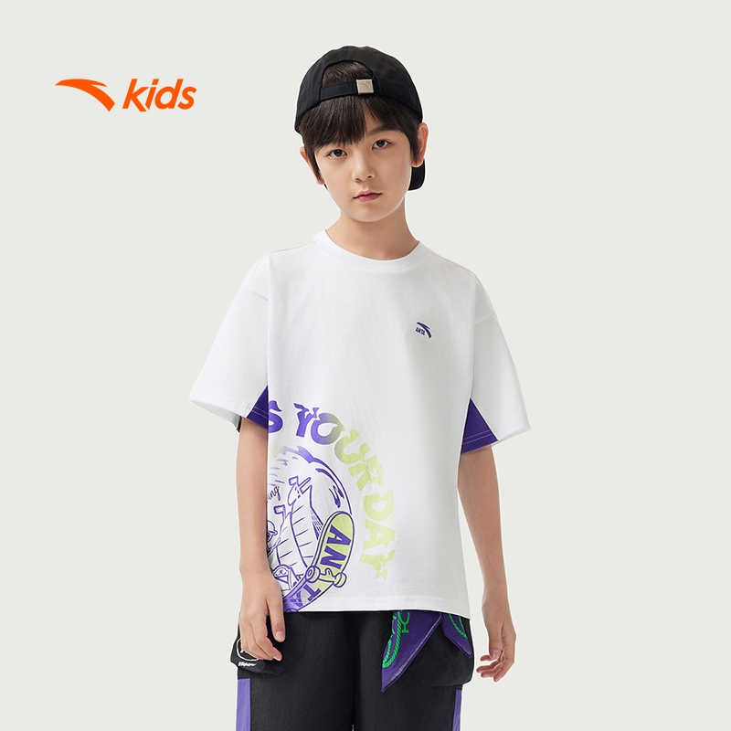 Áo phông ngắn tay bé trai thời trang thể thao size 130-170 Anta Kids Wildplayer 3525B8106