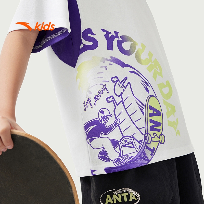 Áo phông ngắn tay bé trai thời trang thể thao size 130-170 Anta Kids Wildplayer 3525B8106