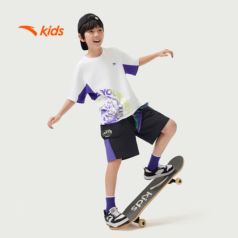 Áo phông ngắn tay bé trai thời trang thể thao size 130-170 Anta Kids Wildplayer 3525B8106