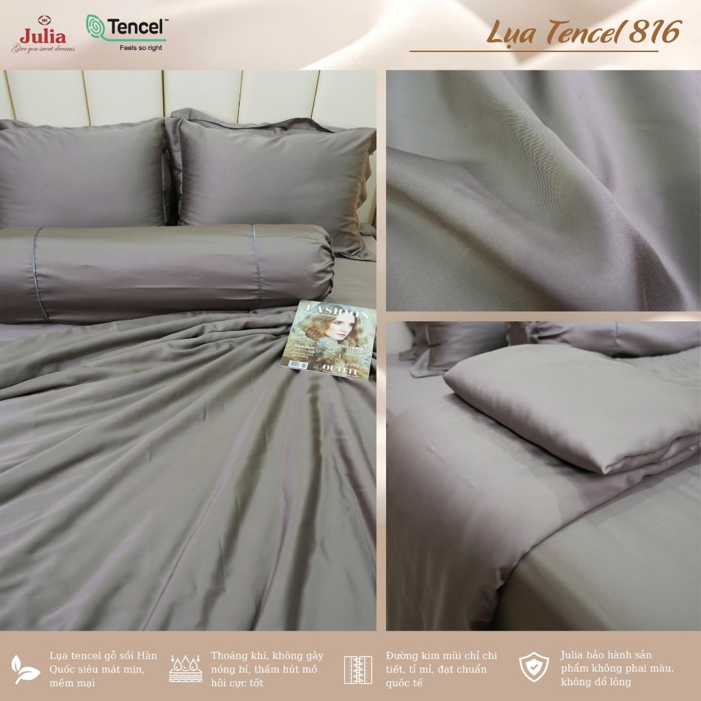 Bộ chăn ga gối lụa tencel màu trơn cao cấp Julia 816