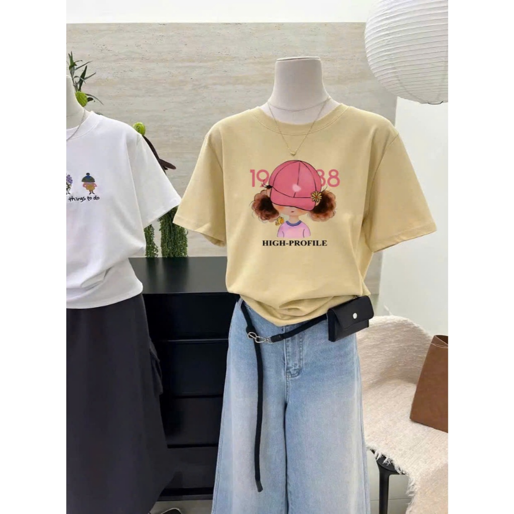 Áo thun nữ ngắn tay hình cá tính JULYfashion, Áo phông nữ dáng rộng phông cách năng động, Cotton 100%