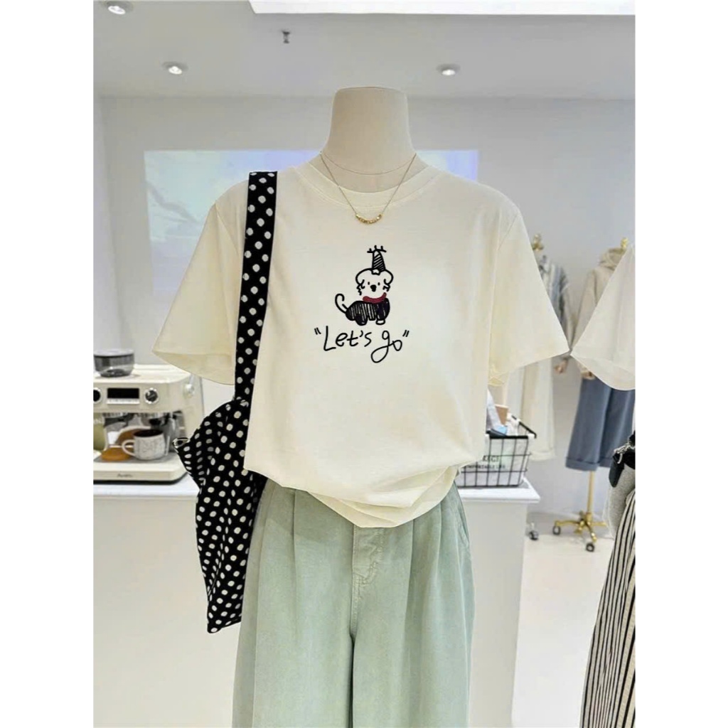 Áo thun nữ ngắn tay hình cá tính JULYfashion, Áo phông nữ dáng rộng phông cách năng động, Cotton 100%