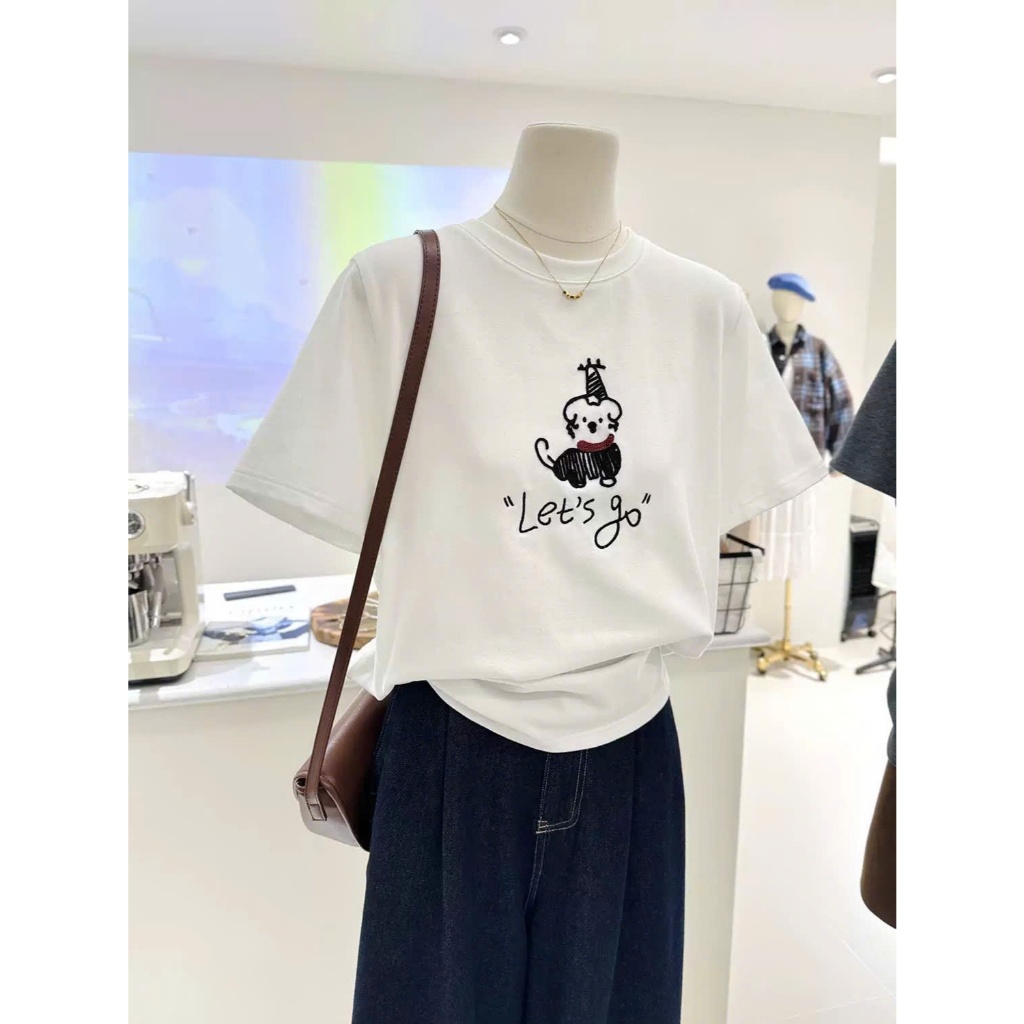 Áo thun nữ ngắn tay hình cá tính JULYfashion, Áo phông nữ dáng rộng phông cách năng động, Cotton 100%