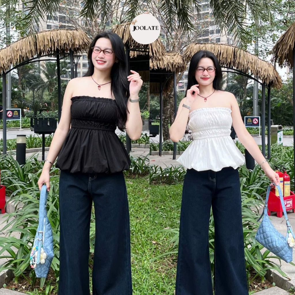 Áo Bí Cúp Ngực Joolate  Áo Quây Dáng Xoè Chất Gió Sần Mặc Đi Chơi Đi Biển Mùa Hè Joolate Aocupnguc621 P7k3