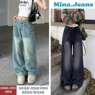 Quần jeans ống rộng suông Unisex Mina Cạp Cao Tôn Dáng WASH Retro, Quần bò jean Ống suông form Rộng siêu tôn dáng Ver 1